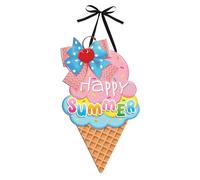 Cartello di benvenuto estivo, Happy Summer in legno, a forma di ghiaccio, portatile, elegante, per la casa, per la decorazione di interni ed esterni