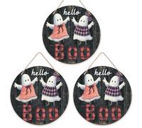 Cartello di benvenuto fantasma per porta d'ingresso, per Halloween fantasioso vestito fiocco Halloween legno nero Welcome to Our Home cartello per porta d'ingresso decorazione esterna per portico e
