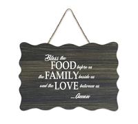 Cartello di benvenuto in legno rustico con scritta "Bless The Food Before Us, The Family Beside Us, And The Love Between Us Amen, cartello di benvenuto per portico anteriore porta parete scuola aula