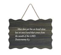 Cartello di benvenuto in legno rustico con scritta "Deuteronomy 8:3 Man Does Not Live on Bread Alone But on Every Word That" per portico anteriore, porta, parete, scuola, aula e coffee club, 15,2 x