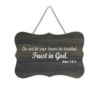 Cartello di benvenuto in legno rustico con scritta in inglese "Do Not Let Your Hearts Be Troubled Trust in God John 14:1" per portico, porta, decorazione da parete, cartello in legno per scuola