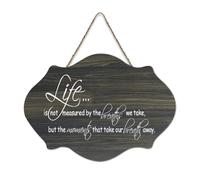 Cartello di benvenuto in legno rustico con scritta "Life Is Not Measured by The Breaths We Take But The Moments That Take Our Breath Away", per portico, porta, parete, fattoria, 15,2 x 25,4 cm