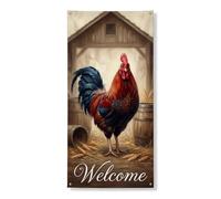 Cartello di benvenuto in stile rustico vintage con gallo, decorazione per interni ed esterni, decorazione autunnale per festival del raccolto 91 x 182 cm