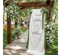 Cartello di benvenuto in tessuto personalizzato per matrimonio, cartello moderno rustico per esterni, in tessuto di lino, con scritta "Welcome to our wedding banner", decorazione per matrimoni