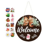 Cartello di benvenuto intercambiabile - Decorazione per porta d'ingresso in legno da 30 cm, Lampada a sospensione rotonda rustica da parete, Accento per ingresso in stile country | Set di de