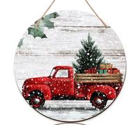 Cartello di benvenuto per camion per porta d'ingresso, albero rustico di Natale, regalo di Natale in legno rosso con scritta "Welcome to our home", decorazioni per portico esterno, set di 3