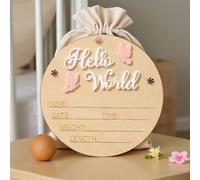 Cartello di benvenuto per neonato in acrilico a forma di farfalla Hello World, annuncio del nome del bambino, accessori per fotografia, regalo per festa di nascità e servizio fotografico, beige, estiv