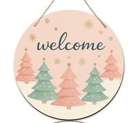 Cartello di benvenuto per porta d'ingresso, albero di Natale, fiocco di neve, stella, legno di pesca pastello, benvenuto a casa, bella decorazione per la casa, set di 1