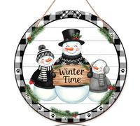 Cartello di benvenuto per porta d'ingresso, con scritta "Snow Man", in legno bianco con agrifoglio, decorazione per portico anteriore, set da 1