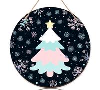 Cartello di benvenuto per porta d'ingresso, motivo natalizio con fiocchi di neve e stelle, in legno di pesca pastello, set da 3