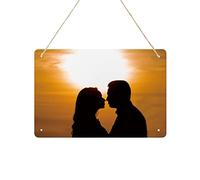 Cartello di benvenuto romantico per porta d'ingresso, targa in metallo con corda da appendere, targa rustica 30,5 x 20,3 cm, per casa colonica, portico, ingresso, giardino, cortile, segno, sguardo
