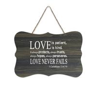 Cartello di benvenuto rustico in legno con scritta "Love Is Patient Is Kind It Always Protects Always Hopes Always Perseveres Love Never Rustico Cartello di benvenuto per portico anteriore porta
