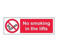 Cartello di divieto "No Smoking In The Lifts" (lingua italiana non garantita) - Paesaggio - 300 mm x 100 mm - vinile autoadesivo