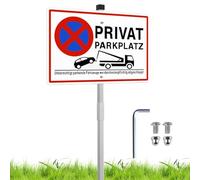 Cartello di parcheggio privato con palo da 70 cm, in alluminio, 30 x 20 cm, per parcheggio privato, veicoli sono rimorchiati a pagamento (paletti da 70 cm)
