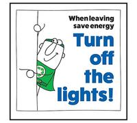 Cartello di sicurezza autoadesivo in vinile con scritta "V Safety When Leaving Save Energy Turn Off The Lights! Man Left 100 x 100 mm - Glow in the Dark