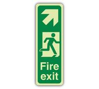 Cartello di sicurezza con freccia verso destra e uscita antincendio, 100 x | Vinile autoadesivo che si illumina al buio, con doppia luce, segnaletica antincendio, prodotta in Gran Bretagna