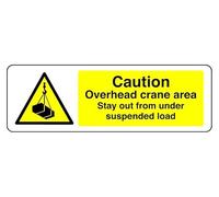 Cartello di sicurezza con scritta "Caution Overhead Crane Area Stay Out From Under Suspended Load - Adesivo ad alta adesività" (600 mm x 300 mm) Distanza di visualizzazione entro 14 m.