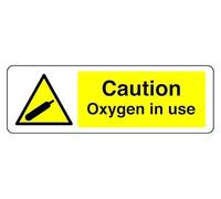 Cartello di sicurezza con scritta "Caution Oxygen In Use - Adesivo autoadesivo ad alta adesività (450 mm x 200 mm) Distanza di visualizzazione entro 7 m.