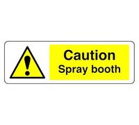 Cartello di sicurezza con scritta "Caution Spray Booth", adesivo autoadesivo ad alta aderenza (150 mm x 50 mm), distanza di visualizzazione entro 3 m.