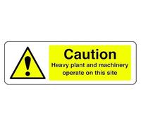 Cartello di sicurezza con scritta in inglese "Caution Heavy Plant And Machinery Operate On This Site", in plastica rigida da 1,2 mm, per uso interno/esterno (150 mm x 50 mm), distanza di