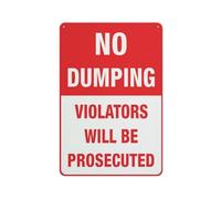 Cartello di sicurezza con scritta "No Dumping - Violators Will Be Prosecuted", per esterni, 30,5 x 20,3 cm, per casa, affari, vialetto di allarme