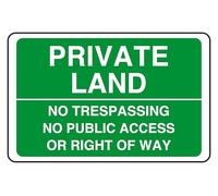 Cartello di sicurezza con scritta "Private Land No Trespassing No Public Access or Right Of Way" - 1,2 mm, in plastica rigida per uso interno/esterno (400 mm x 300 mm), distanza di visualizzazione