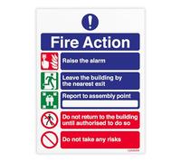 Cartello di sicurezza con scritta "V Safety Fire Action - Do Not Return/Do Not Take Risks Safety Sign - 150 x 200 mm - Economy 0,5 mm polipropilene Sign with Mount Film