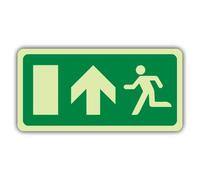 Cartello di sicurezza con scritta "V Safety Glow In The Dark Fire Exit", con scritta "Running Man Left Arrow Up", 400 x 200 mm, realizzato in plastica rigida a doppio bagliore, segnaletica antincendio