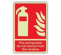 Cartello di sicurezza con scritta "V Safety Glow In The Dark Fire Extinguisher Do Not Remove From This Location", 150 x 225 mm, realizzato in vinile autoadesivo a doppio bagliore, segnaletica