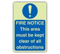 Cartello di sicurezza con scritta "V Safety Glow In The Dark Fire Notice" Keep Clear Of All Obstructions, 150 x 225 mm, realizzato in plastica rigida a tripla luce, segnaletica antincendio, prodotta