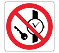 Cartello di sicurezza con scritta "V Safety No Metallic Articles Or Watches - 300 x 300 mm - 1 mm plastica rigida - Segnaletica di divieto - Made in Britain