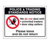 Cartello di sicurezza con scritta "V Safety Police & Trading...We Do Not...Please Leave and Do Not Return", 150 x 100 mm, 3 mm, in alluminio spazzolato