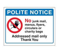 Cartello di sicurezza con scritta "V Safety Polite Notice, No Junk Mail...Addressed Mail Only, Thank You", 150 x 100 mm, vinile autoadesivo, effetto alluminio