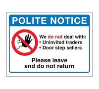 Cartello di sicurezza con scritta "V Safety Polite Notice, We Do Not...Please Leave and Do Not Return", 150 x 100 mm, 3 mm, in alluminio spazzolato