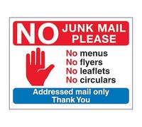 Cartello di sicurezza con scritta "V Safety Stop Hand Symbol: No Junk Mail Please, No Menus, No Flyers... 150 x 100 mm - 3 mm in alluminio composito