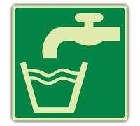 Cartello di sicurezza fotoluminescente con simbolo dell'acqua potabile, 150 x 150 mm, in plastica rigida da 1,2 mm, triplo bagliore