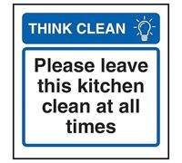 Cartello di sicurezza in alluminio composito con scritta "V Safety Think Clean Please Leave This Kitchen Clean At All Times", 100 x 100 mm, 3 mm