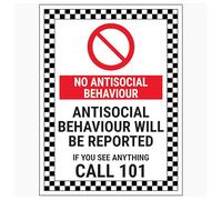 Cartello di sicurezza in plastica rigida con scritta "V Safety No Antisocial Behaviour/Antisocial Behaviour Will Be Reported/If You See Anything Call 101", 150 x 200 mm
