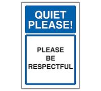 Cartello di sicurezza in plastica rigida con scritta "V Safety Quiet Please! Please Be Respectful", 100 x 150 mm