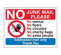 Cartello di sicurezza in plastica rigida con simbolo V Safety No Access: No Junk Mail Please, No Menus, No... 150 x 100 mm
