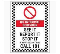 Cartello di sicurezza in plastica rigida super resistente con scritta "V Safety No Antisocial Behaviour/See It Report It Stop It/If You See Anything Call 101", 200 x 300 mm