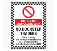 Cartello di sicurezza in plastica rigida super resistente con scritta "V Safety This Is A No Cold Calling Area/No Doorstep Traders/Failure To Comply", 150 x 200 mm