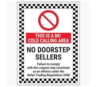 Cartello di sicurezza in plastica rigida super resistente con scritta "V Safety This Is A No Cold Calling Area/No Doorstep Sellers/Failure To Comply 200 x 300 mm - 2 mm