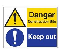 Cartello di sicurezza in plastica rigida VSafety Danger Construction Site/Keep Out, 800 x 600 mm, 2 mm