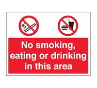 Cartello di sicurezza in plastica rigida VSafety No Smoking/Eating/Drinking In This Area, 800 x 600 mm, 2 mm