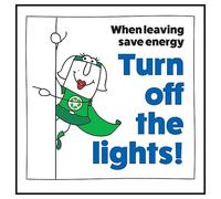 Cartello di sicurezza in vinile autoadesivo con scritta "V Safety When Leaving Save Energy Turn Off The Lights! Woman Left 100 x 100 mm - Glow in the Dark