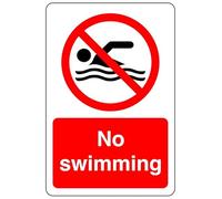 Cartello di sicurezza "No swimming safety sign - No swimming no diving, no sailing, deep water", eating & drinking - plastica rigida da 1,2 mm per uso interno/esterno (300 mm x 200 mm) distanza di