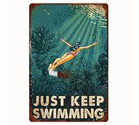Cartello di sicurezza vintage in metallo con regole della piscina cartelli all'aperto divertenti segnali di avvertimento in metallo con regole della piscina cartello Just Keep Swimming Retro