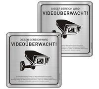 Cartello di videosorveglianza con nota GDPR, 15 x 15 cm, in alluminio, con autoadesivo, 2 pezzi