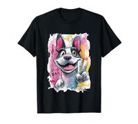 Cartello Divertente con Scritta Boston Terrier Peace Graffiti Maglietta